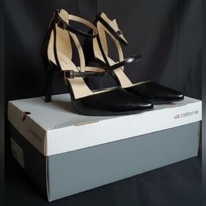 Liz Claiborne Black Pointed-Toe Double-Ankle Strap Heels
